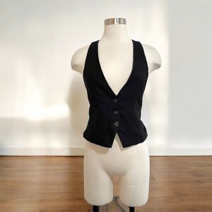 Themogan Black Fitted Tuxedo Vest Medium Satin Tie Button